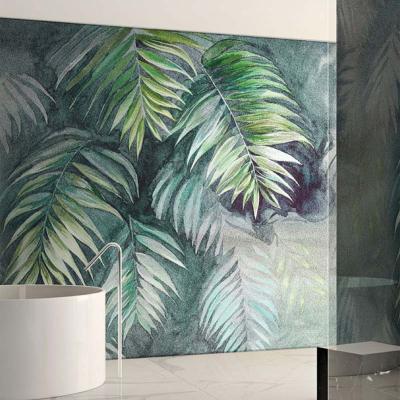 Papier peint spcial salle de bain feuillage vert Areca Deep