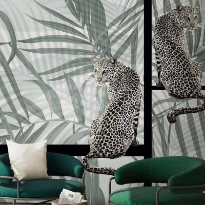 Papier peint feuillage jungle et lopards Pardus-Pardus