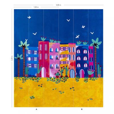 Papier peint architecture panoramique multicolore Marrakech