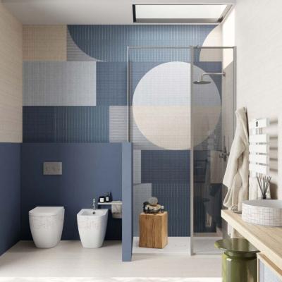 Papier peint hydrofuge salle de bain gomtrique bleu Puzzle