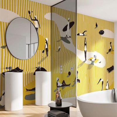 Papier peint tanche pour salle de bain balnaire jaune Bagnanti