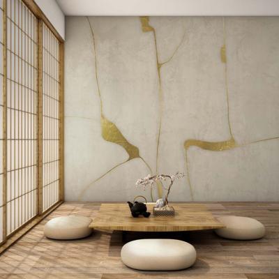 Papier peint style japonais beige et dor Kintsugi