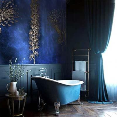 Papier peint salle de bain dcoration bleue de style victorien